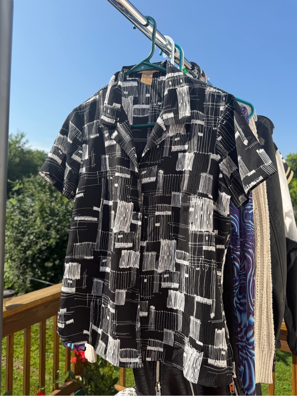 Urban Outfitters 100% polyester Vintage Black and White Short Sleeve Button-Down